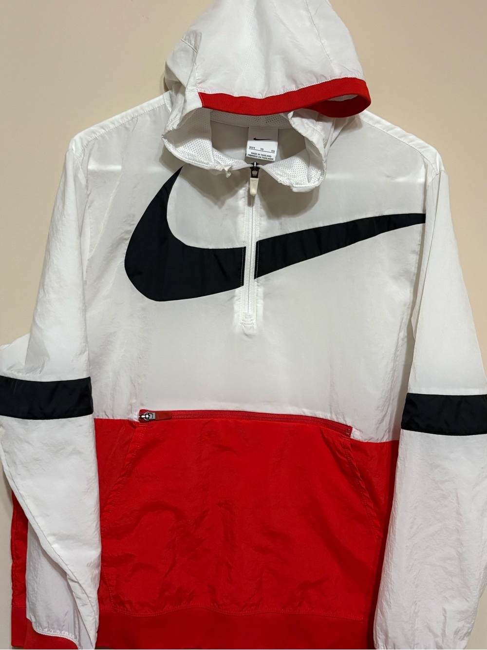 Nike White, Red & Black Half-Zip Windbreaker Hoodie